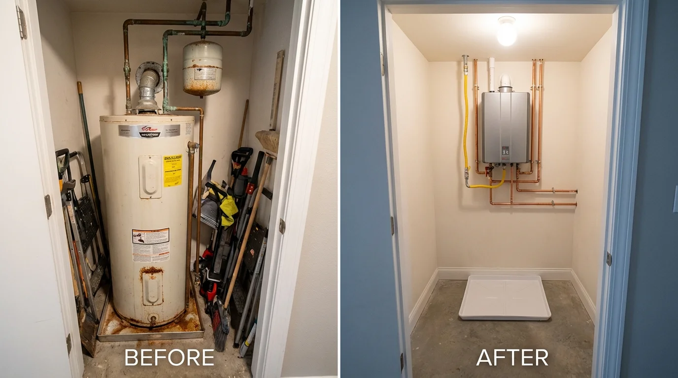 Tank water heater versus wall-mounted tankless unit comparison for Lowell, IN homeowners